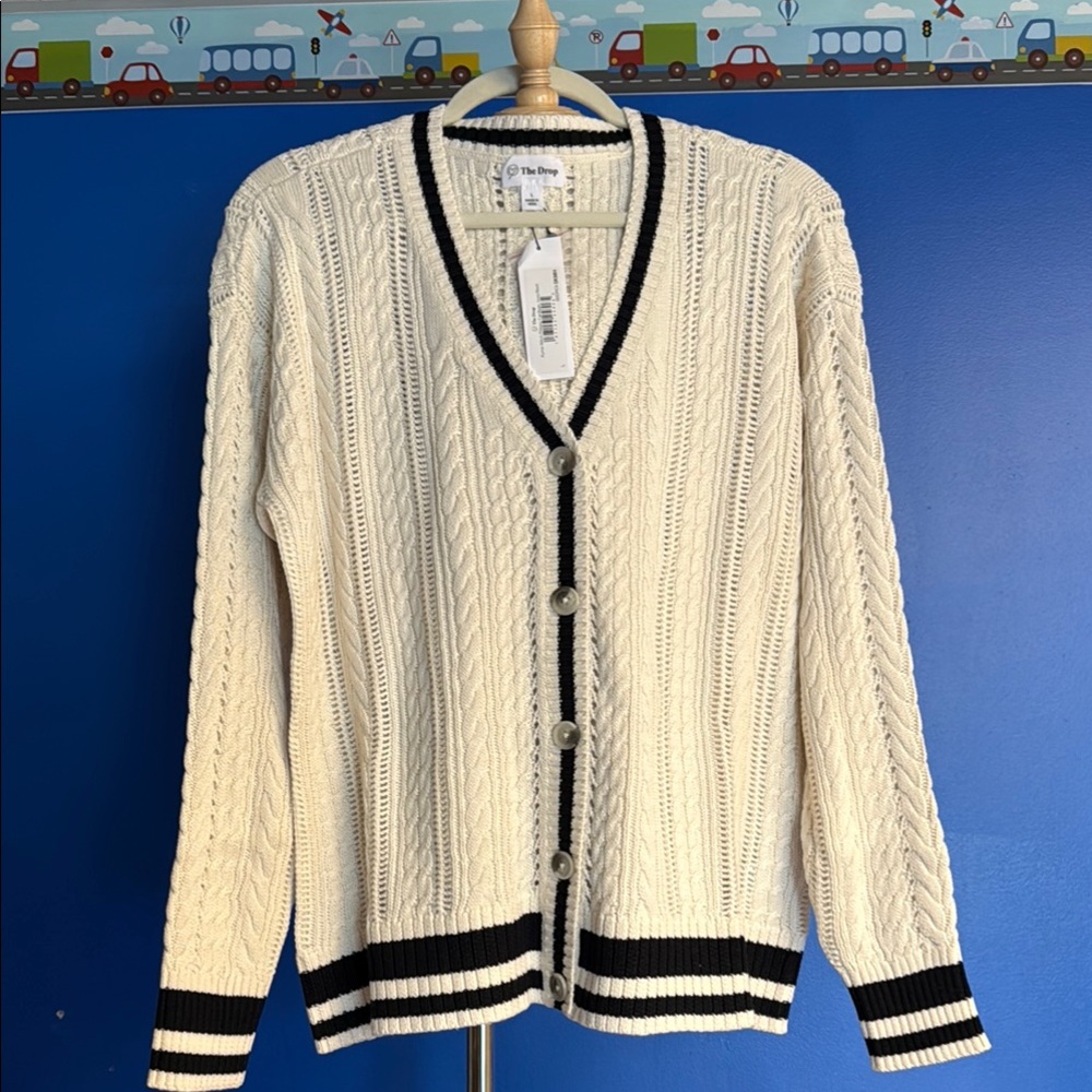 The Drop White Cable Knit Cardigan - Picture 2 of 2